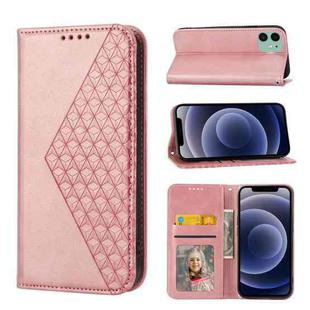 For iPhone 11 Cubic Grid Calf Texture Magnetic Closure Leather Phone Case(Rose Gold)