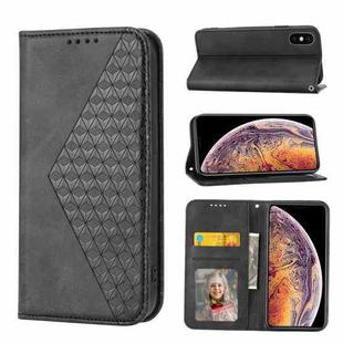 For iPhone X / XS Cubic Grid Calf Texture Magnetic Closure Leather Phone Case(Black)