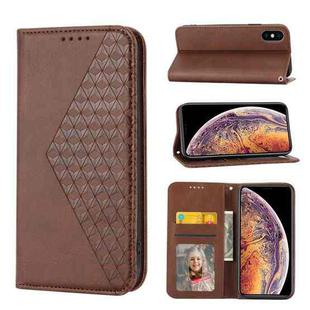 For iPhone X / XS Cubic Grid Calf Texture Magnetic Closure Leather Phone Case(Brown)