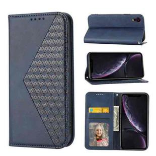For iPhone XR Cubic Grid Calf Texture Magnetic Closure Leather Phone Case(Blue)