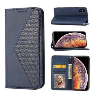 For iPhone XS Max Cubic Grid Calf Texture Magnetic Closure Leather Phone Case(Blue)