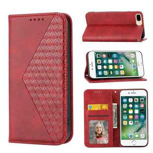 For iPhone SE 2022 / SE 2020 / 7 / 8 Cubic Grid Calf Texture Magnetic Closure Leather Phone Case(Red)