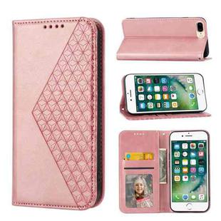 For iPhone SE 2022 / SE 2020 / 7 / 8 Cubic Grid Calf Texture Magnetic Closure Leather Phone Case(Rose Gold)