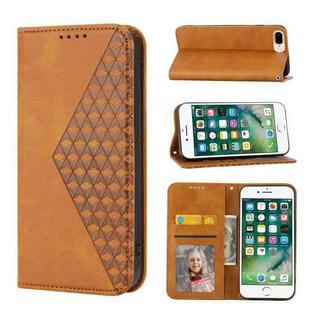 For iPhone 7 Plus / 8 Plus Cubic Grid Calf Texture Magnetic Closure Leather Phone Case(Yellow)