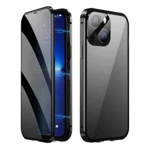 For iPhone 14 Plus Dual-Lock Anti-peeping Glass 360 Full Body Frosted Magnetic Phone Case(Black)