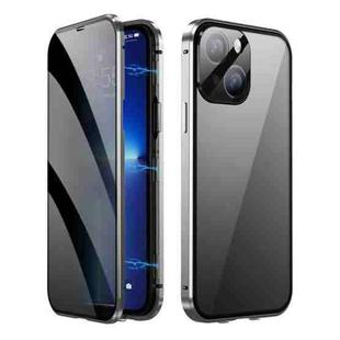 For iPhone 14 Plus Dual-Lock Anti-peeping Glass 360 Full Body Frosted Magnetic Phone Case(Silver)