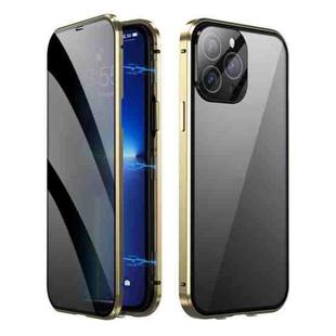 For iPhone 14 Pro Dual-Lock Anti-peeping Glass 360 Full Body Frosted Magnetic Phone Case(Gold)