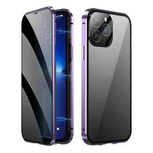 For iPhone 14 Pro Dual-Lock Anti-peeping Glass 360 Full Body Frosted Magnetic Phone Case(Deep Purple)