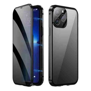 For iPhone 14 Pro Max Dual-Lock Anti-peeping Glass 360 Full Body Frosted Magnetic Phone Case(Black)