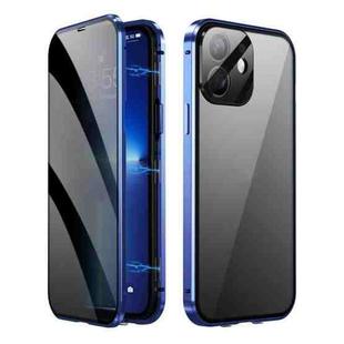 For iPhone 12 Dual-Lock Anti-peeping Glass 360 Full Body Frosted Magnetic Phone Case(Navy Blue)