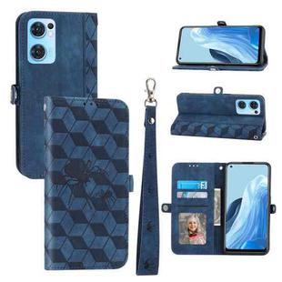 For OPPO Reno7 Spider Printed Leather Phone Case(Blue)
