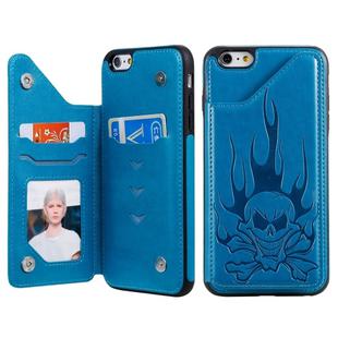 For iPhone 6s / 6 Skull Head Embossing Pattern Shockproof Protective Case with Holder & Card Slots & Wallet(Blue)