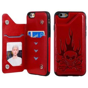 For iPhone 6s / 6 Skull Head Embossing Pattern Shockproof Protective Case with Holder & Card Slots & Wallet(Red)