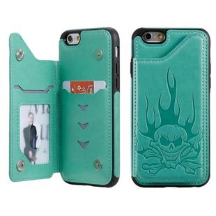 For iPhone 6s / 6 Skull Head Embossing Pattern Shockproof Protective Case with Holder & Card Slots & Wallet(Green)