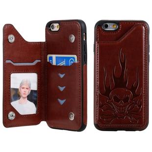 For iPhone 6s / 6 Skull Head Embossing Pattern Shockproof Protective Case with Holder & Card Slots & Wallet(Brown)