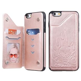 For iPhone 6s Plus / 6 Plus Skull Head Embossing Pattern Shockproof Protective Case with Holder & Card Slots & Wallet(Rose Gold)