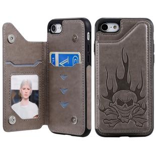 For iPhone SE 2022 / SE 2020 / 8 / 7 Skull Head Embossing Pattern Shockproof Protective Case with Holder & Card Slots & Wallet(Grey)