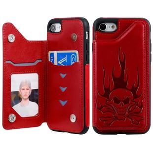 For iPhone SE 2022 / SE 2020 / 8 / 7 Skull Head Embossing Pattern Shockproof Protective Case with Holder & Card Slots & Wallet(Red)