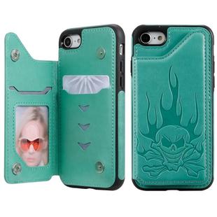 For iPhone SE 2022 / SE 2020 / 8 / 7 Skull Head Embossing Pattern Shockproof Protective Case with Holder & Card Slots & Wallet(Green)