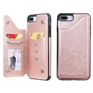 For iPhone 8 Plus / 7 Plus Skull Head Embossing Pattern Shockproof Protective Case with Holder & Card Slots & Wallet(Rose Gold)