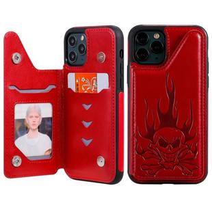 For iPhone 11 Pro Skull Head Embossing Pattern Shockproof Protective Case with Holder & Card Slots & Wallet(Red)