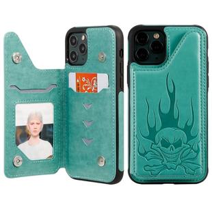 For iPhone 11 Pro Skull Head Embossing Pattern Shockproof Protective Case with Holder & Card Slots & Wallet(Green)