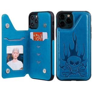 For iPhone 11 Pro Max Skull Head Embossing Pattern Shockproof Protective Case with Holder & Card Slots & Wallet(Blue)