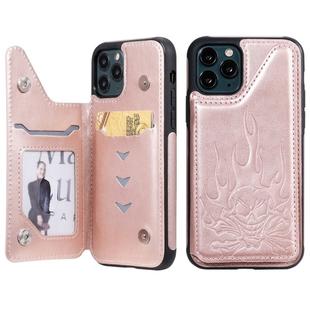 For iPhone 11 Pro Max Skull Head Embossing Pattern Shockproof Protective Case with Holder & Card Slots & Wallet(Rose Gold)