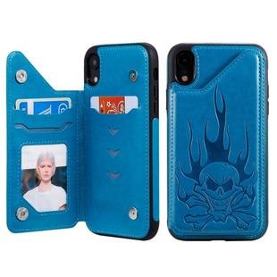 For iPhone XR Skull Head Embossing Pattern Shockproof Protective Case with Holder & Card Slots & Wallet(Blue)