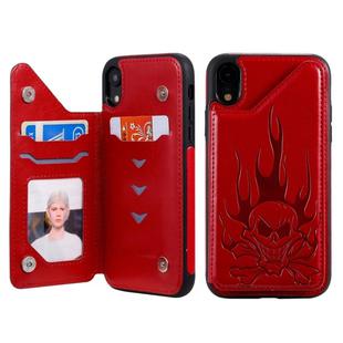 For iPhone XR Skull Head Embossing Pattern Shockproof Protective Case with Holder & Card Slots & Wallet(Red)