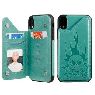 For iPhone XR Skull Head Embossing Pattern Shockproof Protective Case with Holder & Card Slots & Wallet(Green)