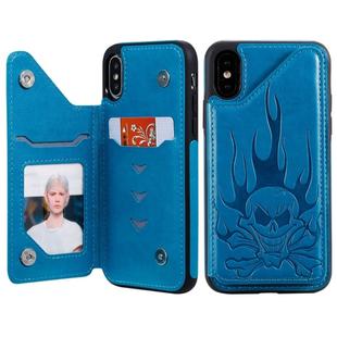 For iPhone XS Max Skull Head Embossing Pattern Shockproof Protective Case with Holder & Card Slots & Wallet(Blue)