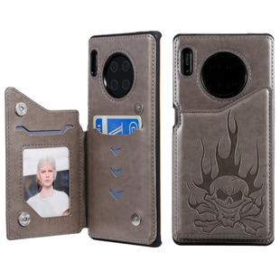 For Huawei Mate 30 Pro Skull Head Embossing Pattern Shockproof Protective Case with Holder & Card Slots & Wallet(Grey)