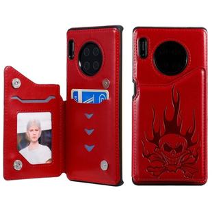 For Huawei Mate 30 Pro Skull Head Embossing Pattern Shockproof Protective Case with Holder & Card Slots & Wallet(Red)