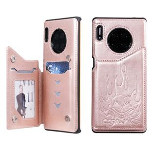 For Huawei Mate 30 Pro Skull Head Embossing Pattern Shockproof Protective Case with Holder & Card Slots & Wallet(Rose Gold)