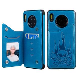 For Huawei Mate 30 Skull Head Embossing Pattern Shockproof Protective Case with Holder & Card Slots & Wallet(Blue)