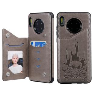 For Huawei Mate 30 Skull Head Embossing Pattern Shockproof Protective Case with Holder & Card Slots & Wallet(Grey)