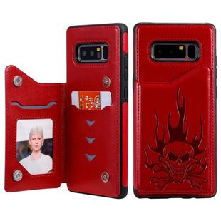 For Galaxy Note8 Skull Head Embossing Pattern Shockproof Protective Case with Holder & Card Slots & Wallet(Red)