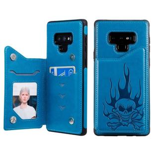 For Galaxy Note9 Skull Head Embossing Pattern Shockproof Protective Case with Holder & Card Slots & Wallet(Blue)