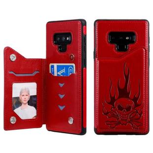 For Galaxy Note9 Skull Head Embossing Pattern Shockproof Protective Case with Holder & Card Slots & Wallet(Red)