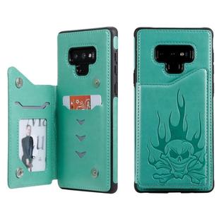 For Galaxy Note9 Skull Head Embossing Pattern Shockproof Protective Case with Holder & Card Slots & Wallet(Green)