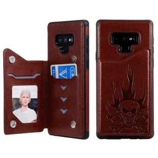 For Galaxy Note9 Skull Head Embossing Pattern Shockproof Protective Case with Holder & Card Slots & Wallet(Brown)