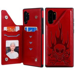 For Galaxy Note10+ Skull Head Embossing Pattern Shockproof Protective Case with Holder & Card Slots & Wallet(Red)