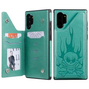 For Galaxy Note10+ Skull Head Embossing Pattern Shockproof Protective Case with Holder & Card Slots & Wallet(Green)