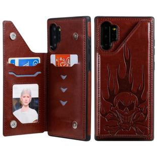 For Galaxy Note10+ Skull Head Embossing Pattern Shockproof Protective Case with Holder & Card Slots & Wallet(Brown)