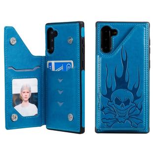 For Galaxy Note10 Skull Head Embossing Pattern Shockproof Protective Case with Holder & Card Slots & Wallet(Blue)