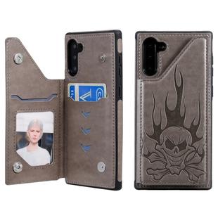 For Galaxy Note10 Skull Head Embossing Pattern Shockproof Protective Case with Holder & Card Slots & Wallet(Grey)
