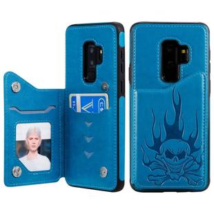 For Galaxy S9+ Skull Head Embossing Pattern Shockproof Protective Case with Holder & Card Slots & Wallet(Blue)