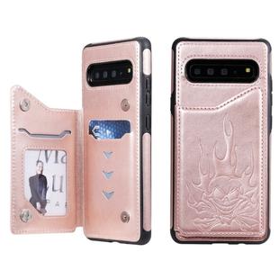 For Galaxy S10 5G Skull Head Embossing Pattern Shockproof Protective Case with Holder & Card Slots & Wallet(Rose Gold)