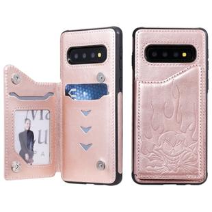 For Galaxy S10 Skull Head Embossing Pattern Shockproof Protective Case with Holder & Card Slots & Wallet(Rose Gold)